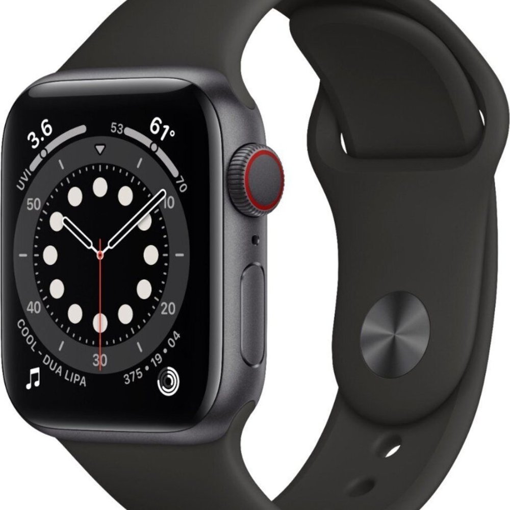 NEW Apple Watch Series 6 44mm Space Gray Aluminum Case with Black Sport Band